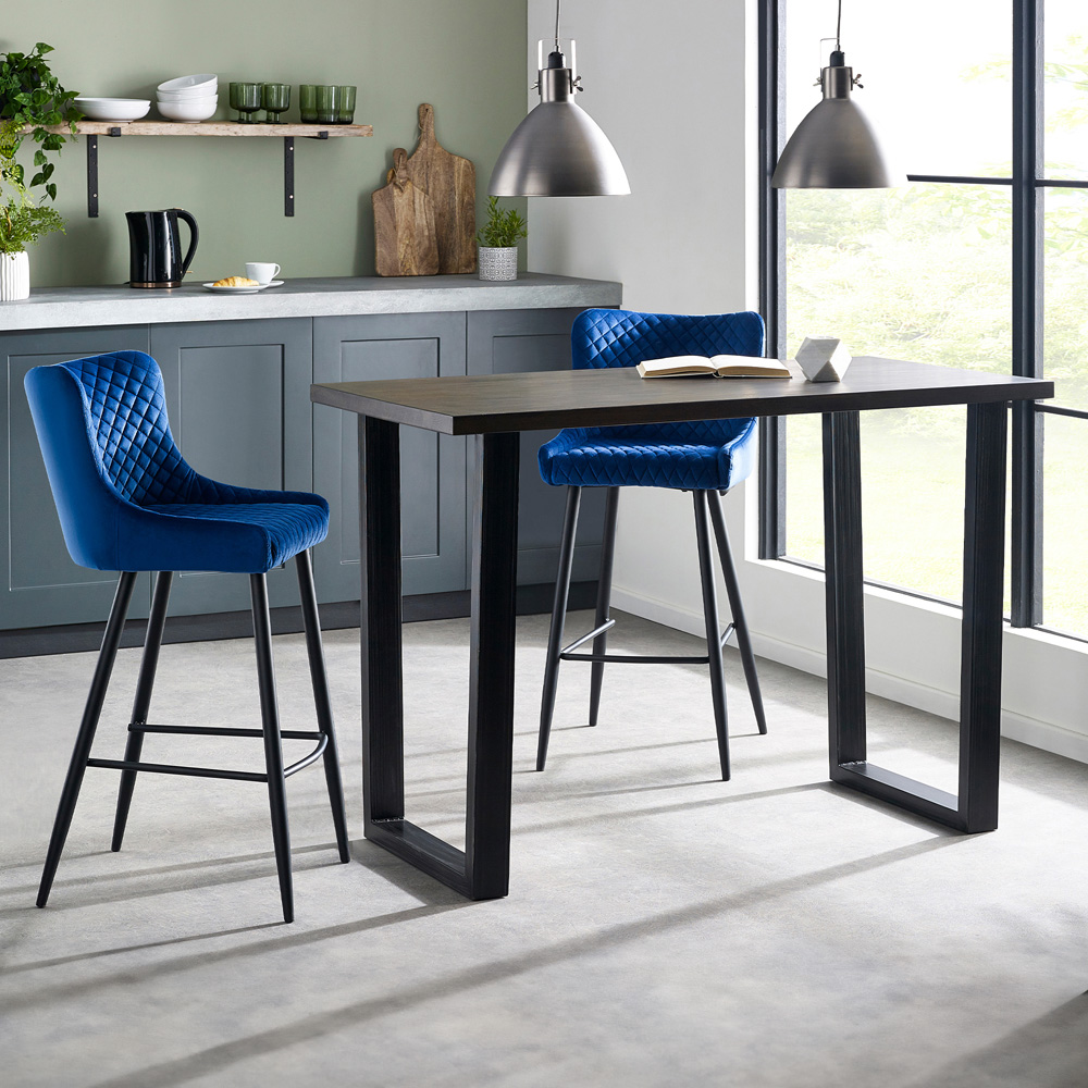 Julian Bowen Brooklyn 2 Seater Bar Dining Set Dark Oak and Blue Image 1