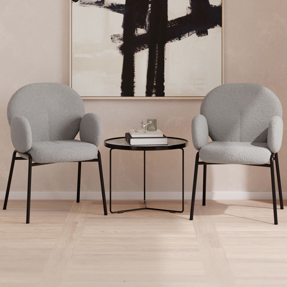 tectake Set of 2 Light Grey Boucle Padded Dining Chair Image 1