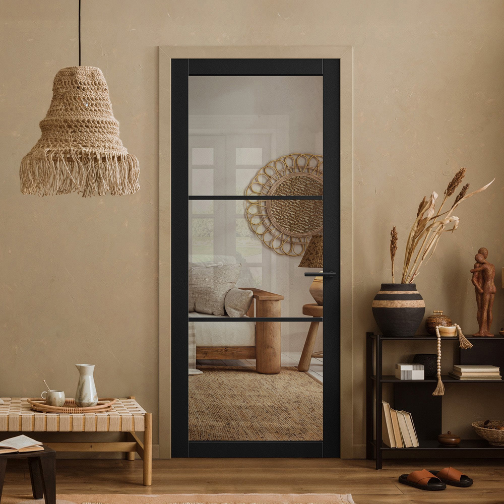 Black Primed Industrial 3 Light Clear Glass Internal Door 1981 x 610 x 35mm Image 2