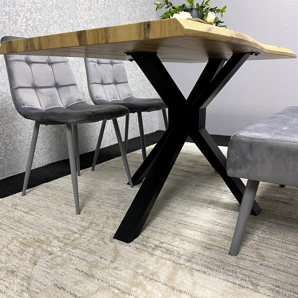 Kosy Koala 4 Seater Wood and Velvet Dining Table Set with Bench Grey Image 5