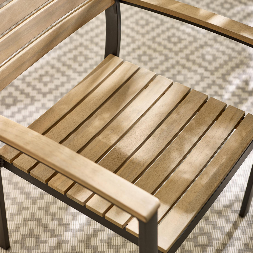 Furniturebox Mallow Set of 2 Black Teak Wood Outdoor Dining Chairs Image 4