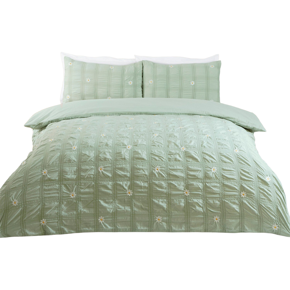 Darcey Embroidered Duvet Set Sage Green Superking Image 2