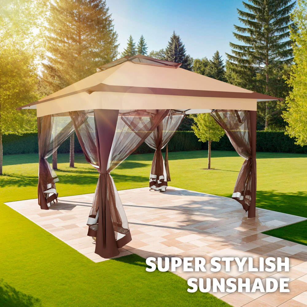 tectake Carabobo 3.64 x 3.64m Brown 4 Side Panel Gazebo Image 8