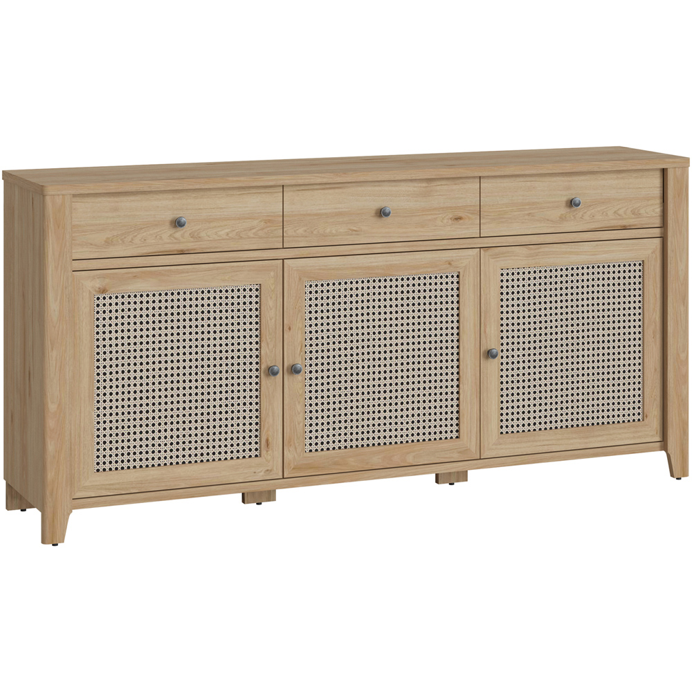 Florence Cestino 3 Door 3 Drawer Jackson Hickory Oak and Rattan Effect Sideboard Image 2