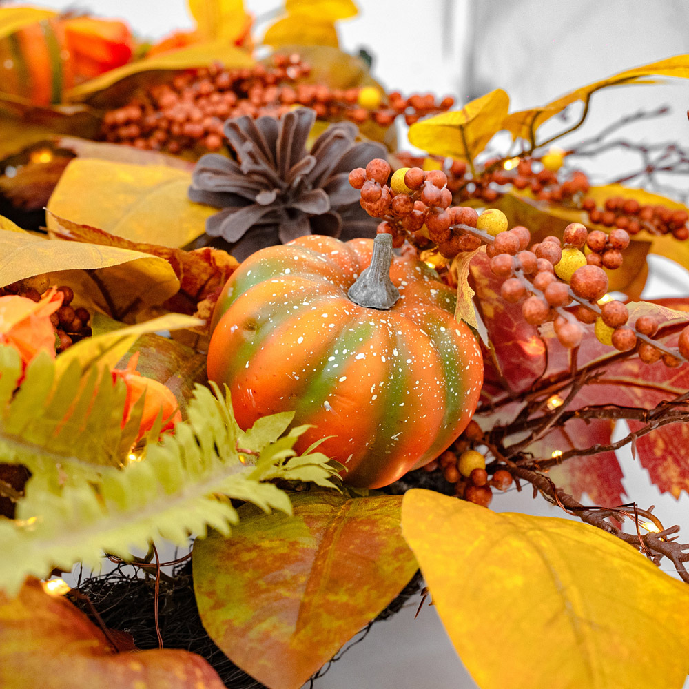 Norfolk Rustic Harvest 150 Warm White LED Christmas Garland with Berries Pinecones and Gourds 183cm Image 3