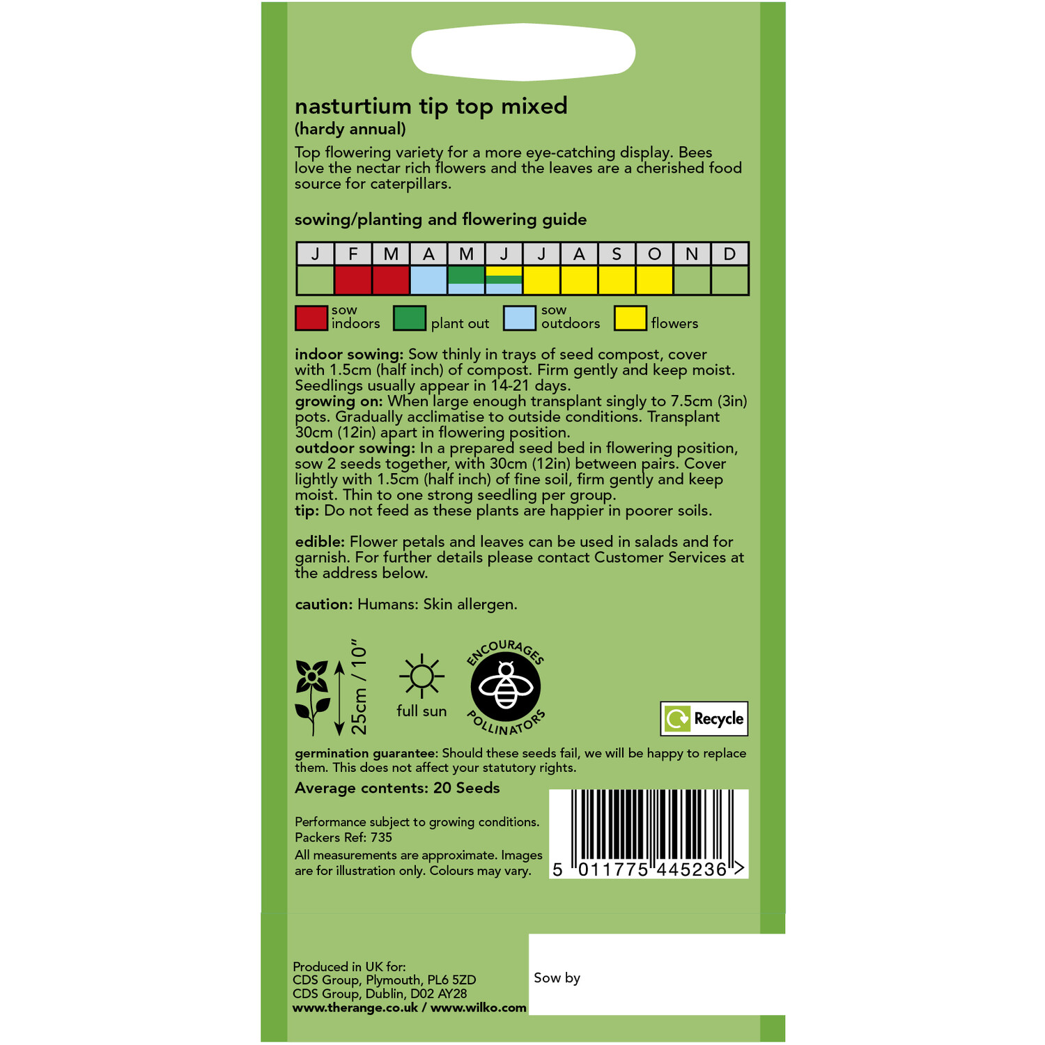 Wilko Nasturtium Tip Top Mixed Flower Seeds Image 2