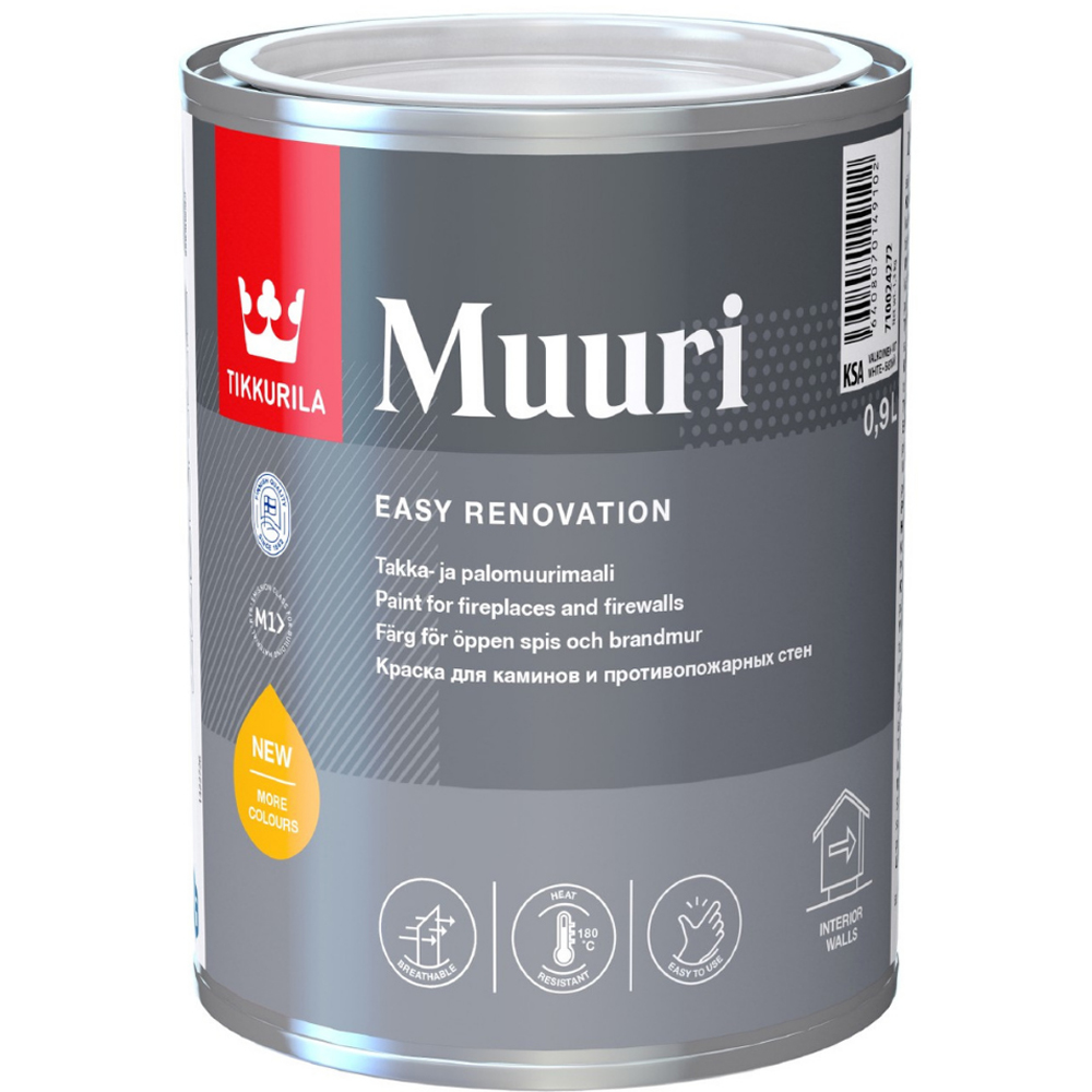 Tikkurila Muuri K487 Fireplace and Fire Surround Heat-Resistant Matt Paint 1L Image 2