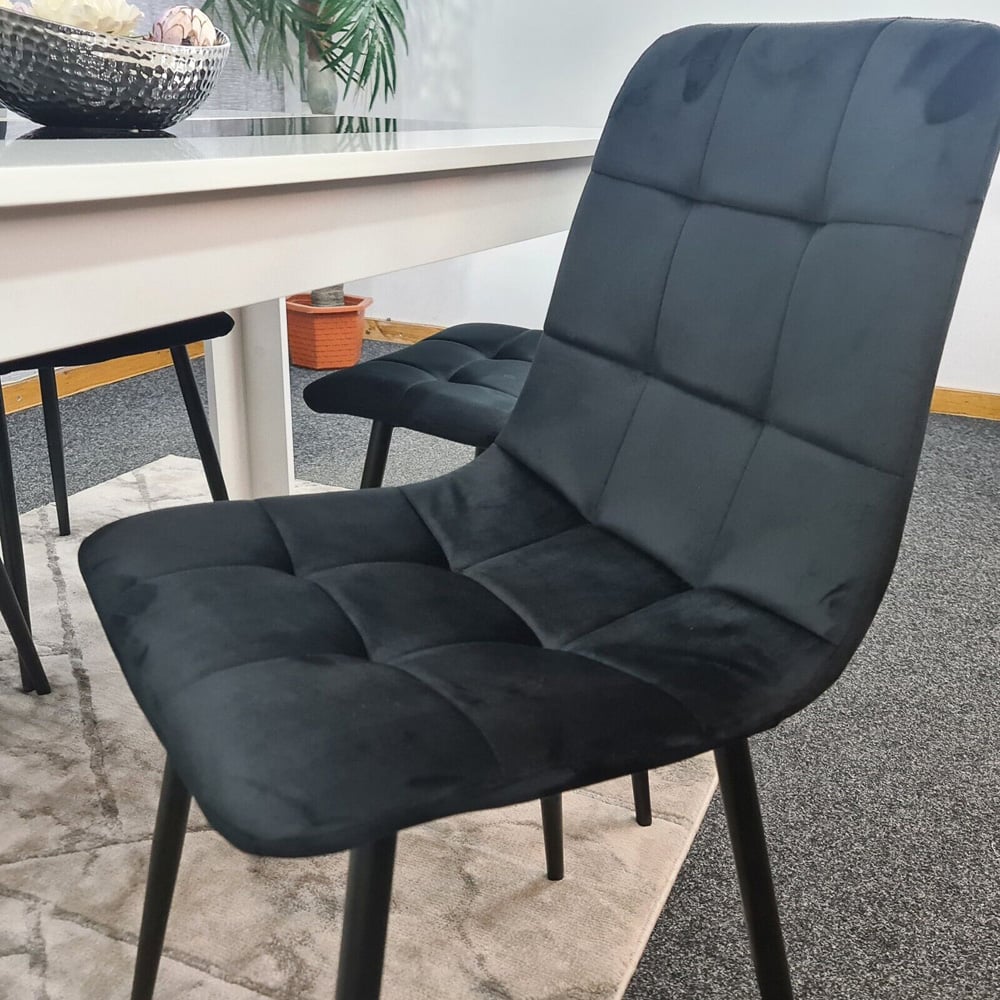 Portland Velvet and Wood 4 Seater Dining Set White and Black Image 2