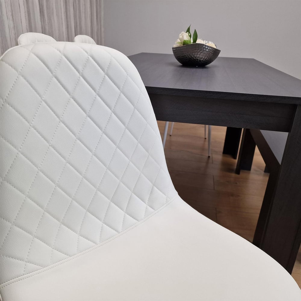 Portland Leather and Wood 6 Seater Dining Set Dark Grey and White Image 6