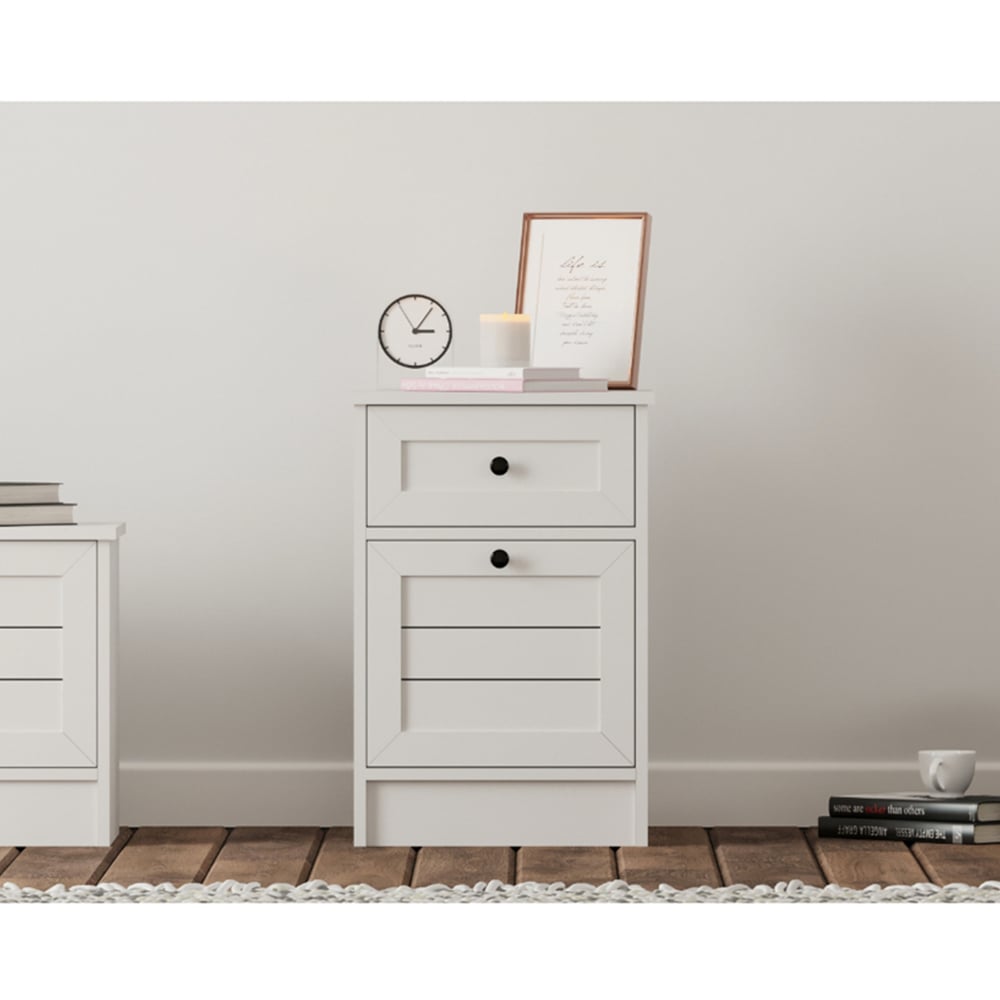 Evu VENICE Single Door Single Drawer Soft White Bedside Table Image 5