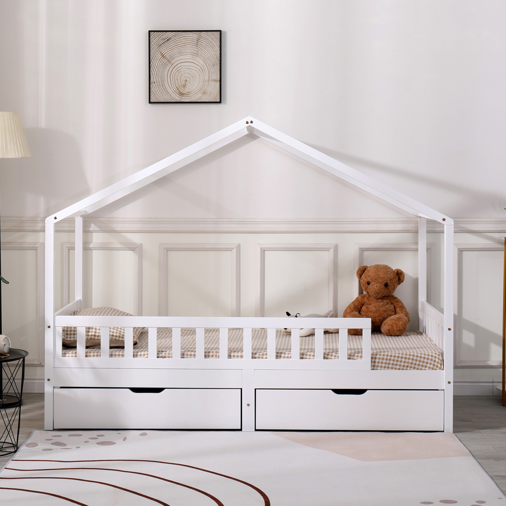 Portland Wood House 2 Drawer White Kids Bed Frame Image 7