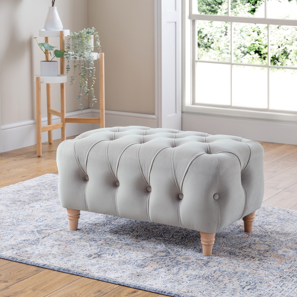 Elsie Chesterfield Chalk Plush Velvet Footstool Image 3