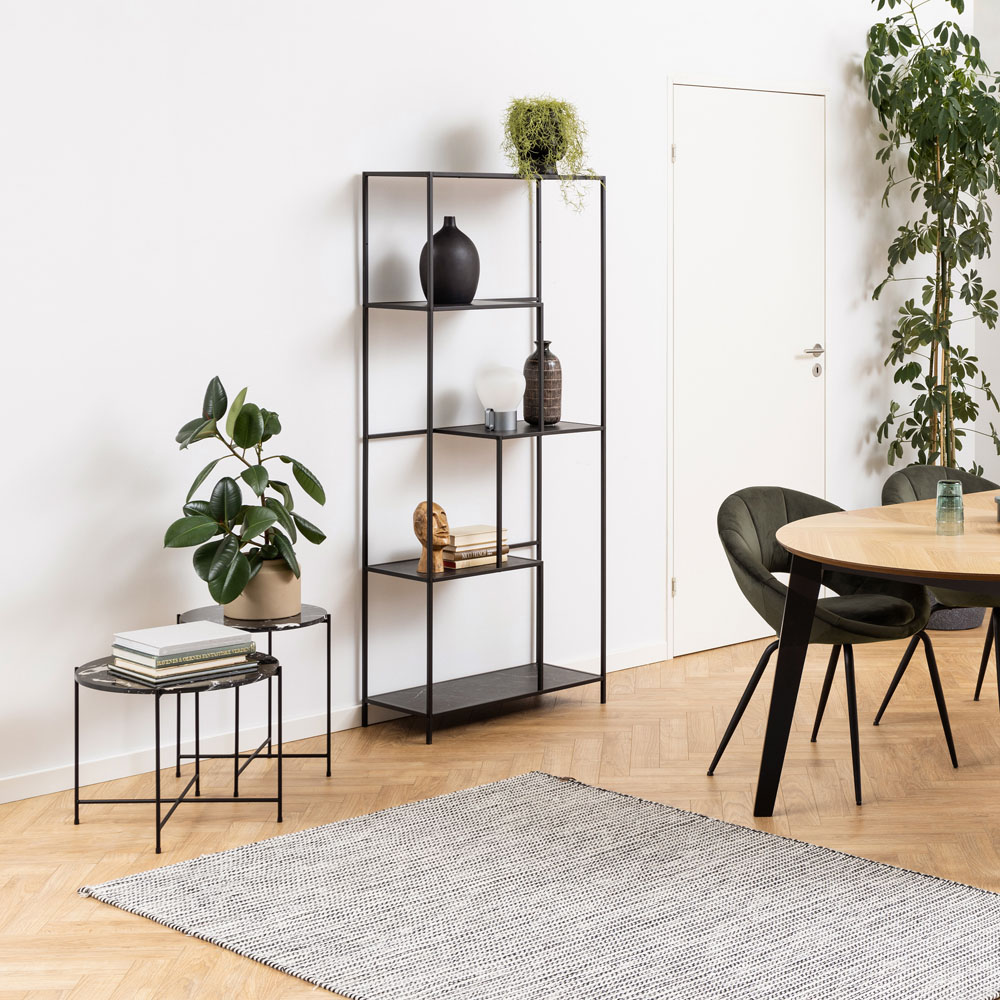 Florence Avila Black Polished Marble Stone Side Table Image 7