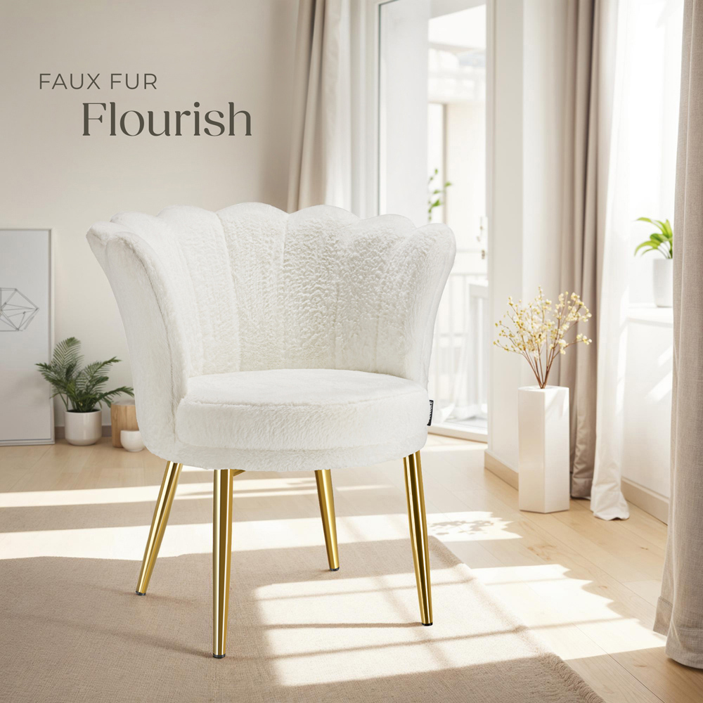 tectake Stella Cream and Gold Faux Fur Armchair Image 4