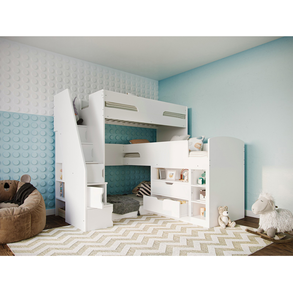 Flair Oscar Triple Sleeper White Staircase Bunk Bed Image 5