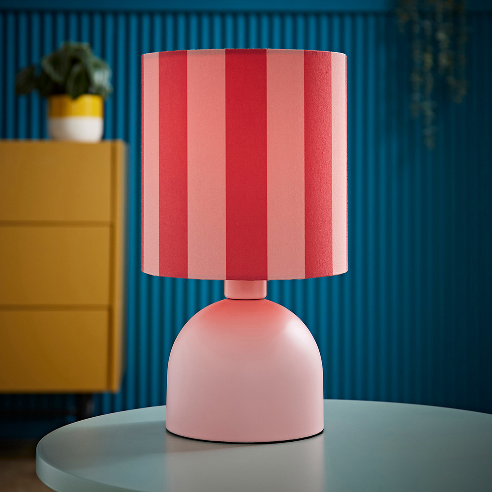 ValueLights Miley Pink Stripes Drum Lamp Shade Pale Pink LED Table Lamp Image 6