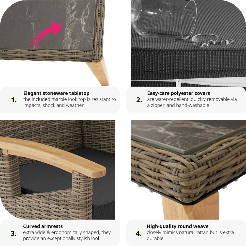 tectake Tarent Rosarno 4 Seater Rattan Garden Dining Set Natural Image 5