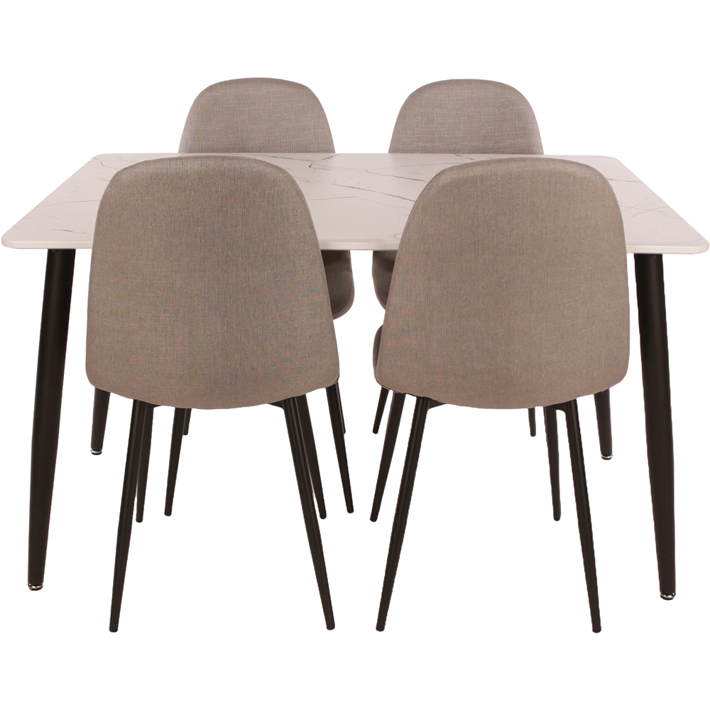 Core Products Aspen 4 Seater Foiled Top Upholstered Rectangular Dining Set White Marble Effect Image 3