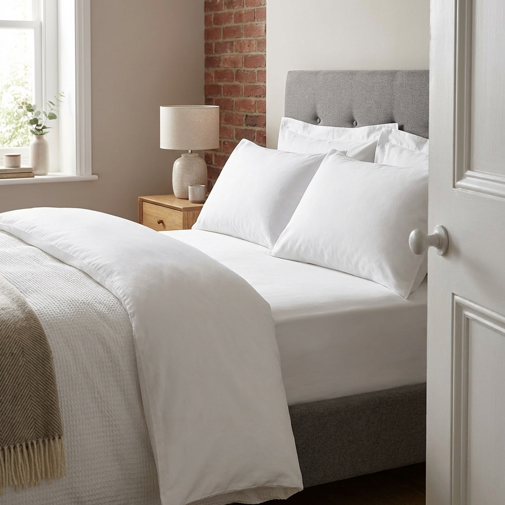 Divante King White Luxe Cotton Fitted Bed Sheet Image 2