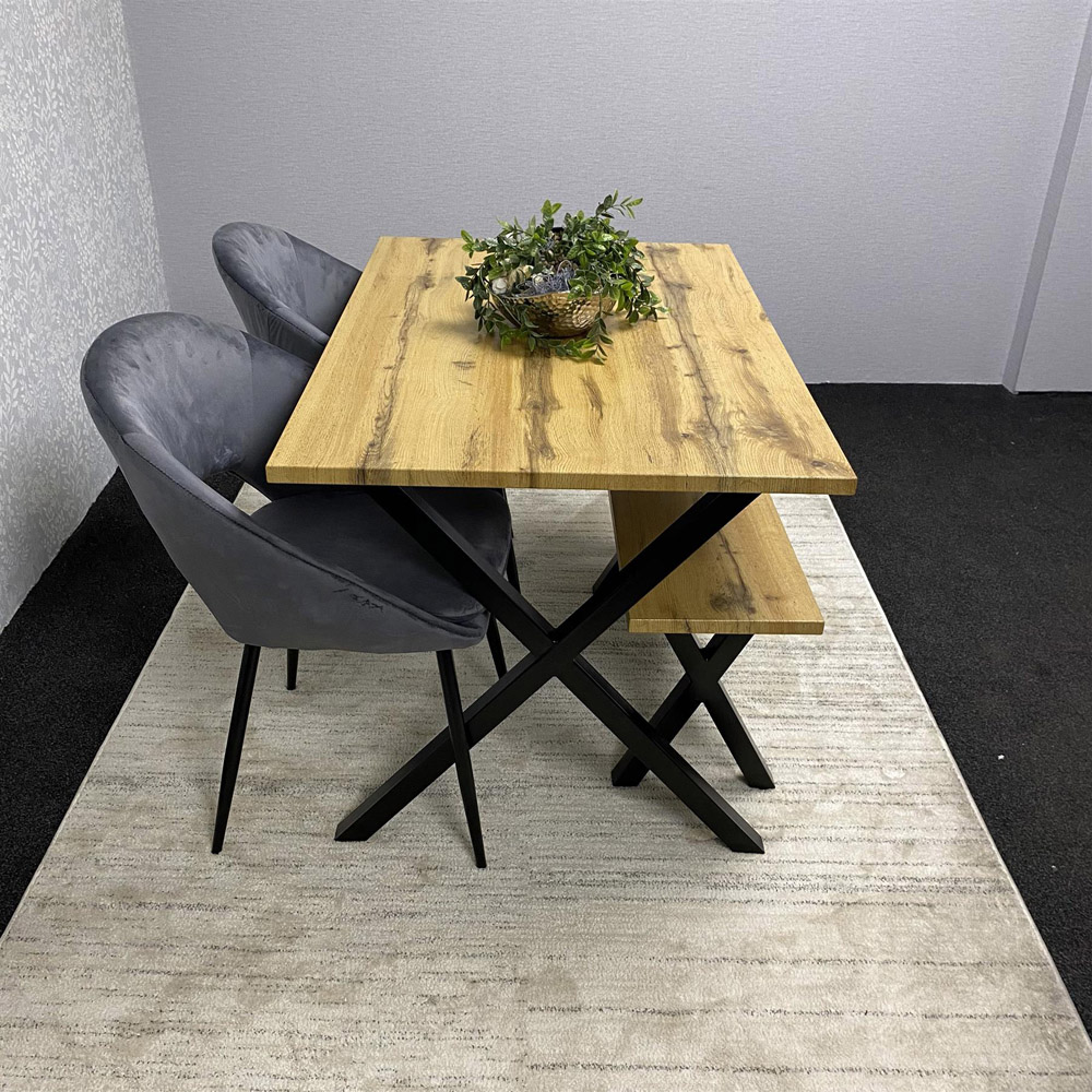 Kosy Koala 4 Seater Grey Velvet Wooden Dining Table Set with Bench Image 7