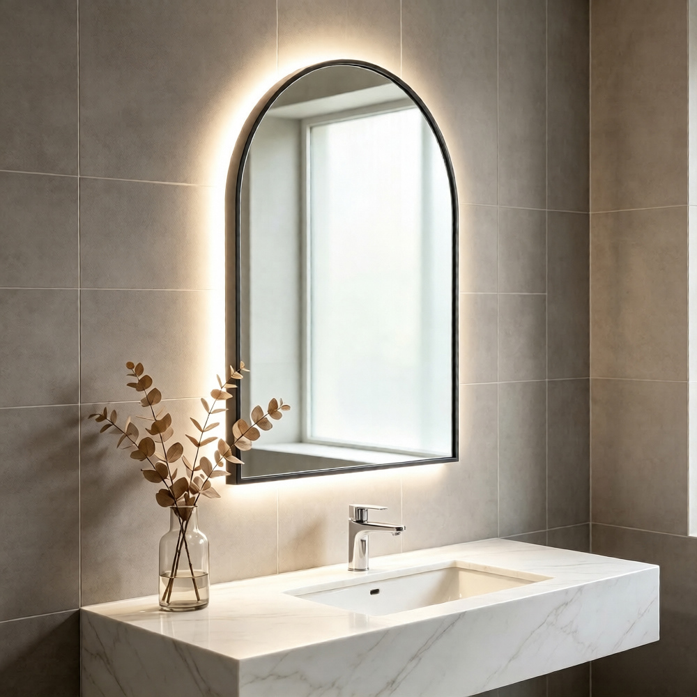 Living and Home Black Arched Aluminium Framed HD Float Glass Bathroom Mirror 50 x 80cm Image 7