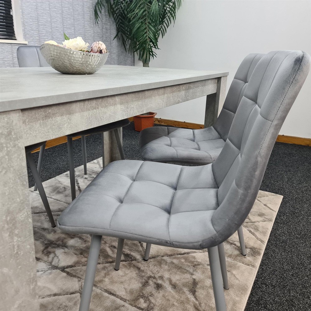 Portland Velvet 4 Seater Dining Set Stone Grey and Grey Image 2