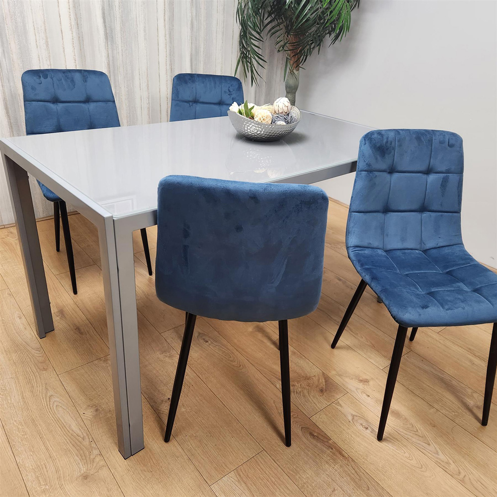 Portland 4 Seater Velvet Dining Set Grey and Blue Image 3