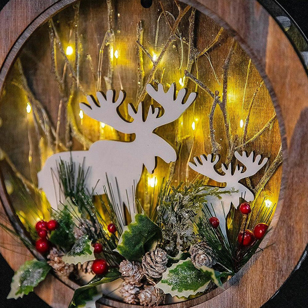 Shatchi LED Wooden Wreath Shape Reindeer Scene 30cm Image 3