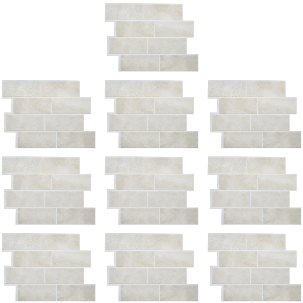 Living and Home Brick Effect Beige Rectangle Self Adhesive Wall Sticker 10 Pack Image 2