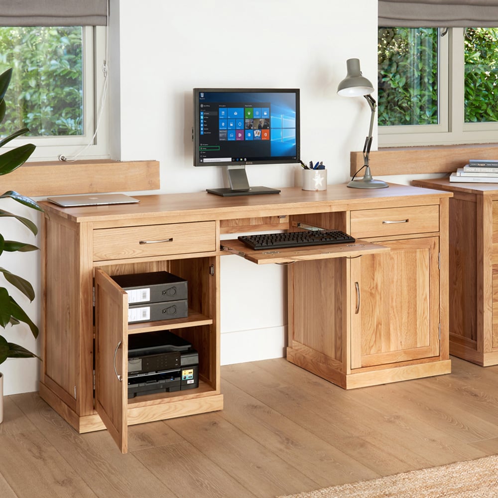 Baumhaus Mobel 2 Door 2 Drawer Large Hidden Office Desk Oak Image 3