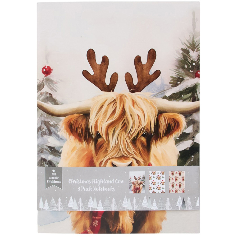 Pack of 3 Christmas Highland Cow Notebooks Image 2