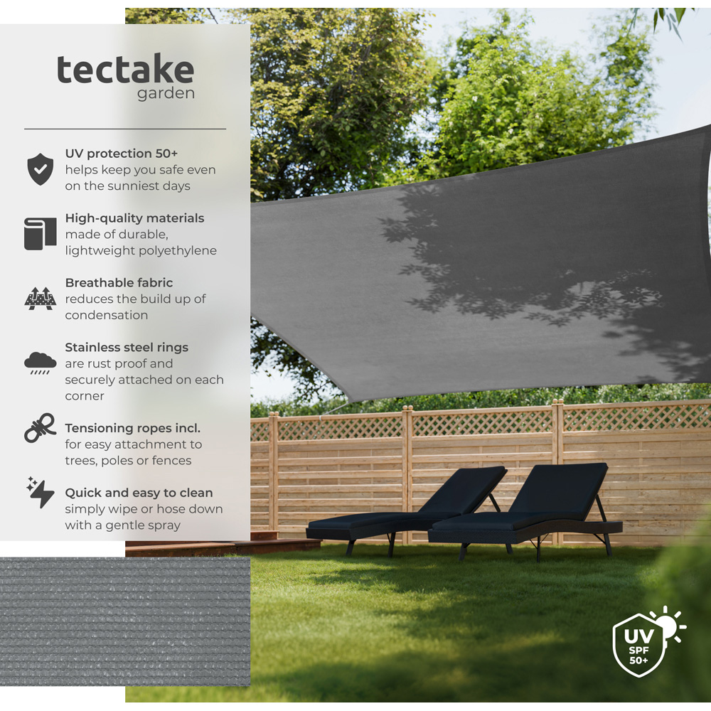 tectake Grey UV 50+ Rectangular Shade Sail 540cm Image 6