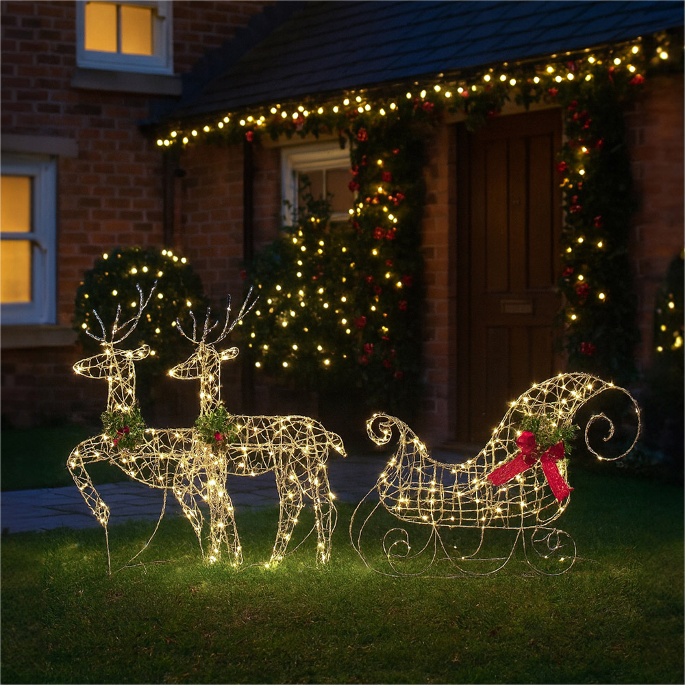 Xmas Haus 105 Warm White LED Sledge and Deer Christmas Decoration Set of 3 Image 2