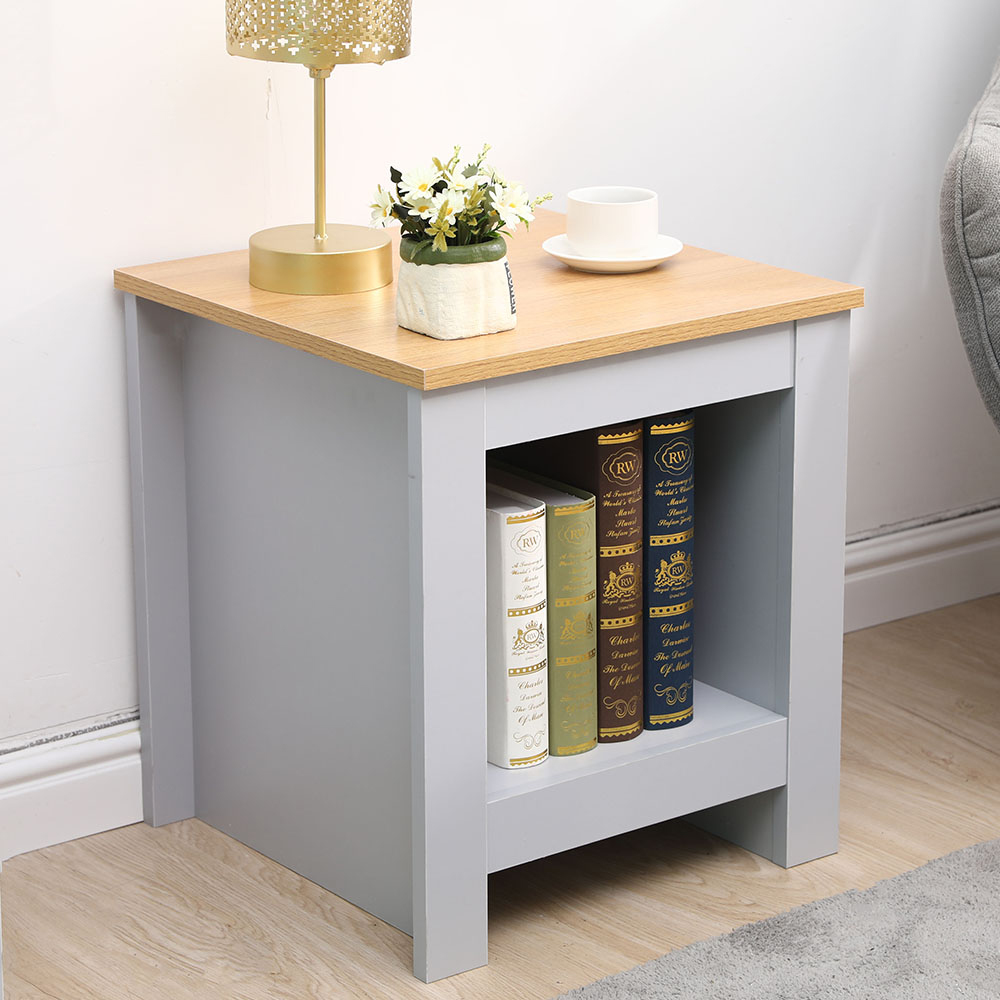 FurnitureHMD Single Shelf Grey and Oak Effect Wooden Side Table Image 9