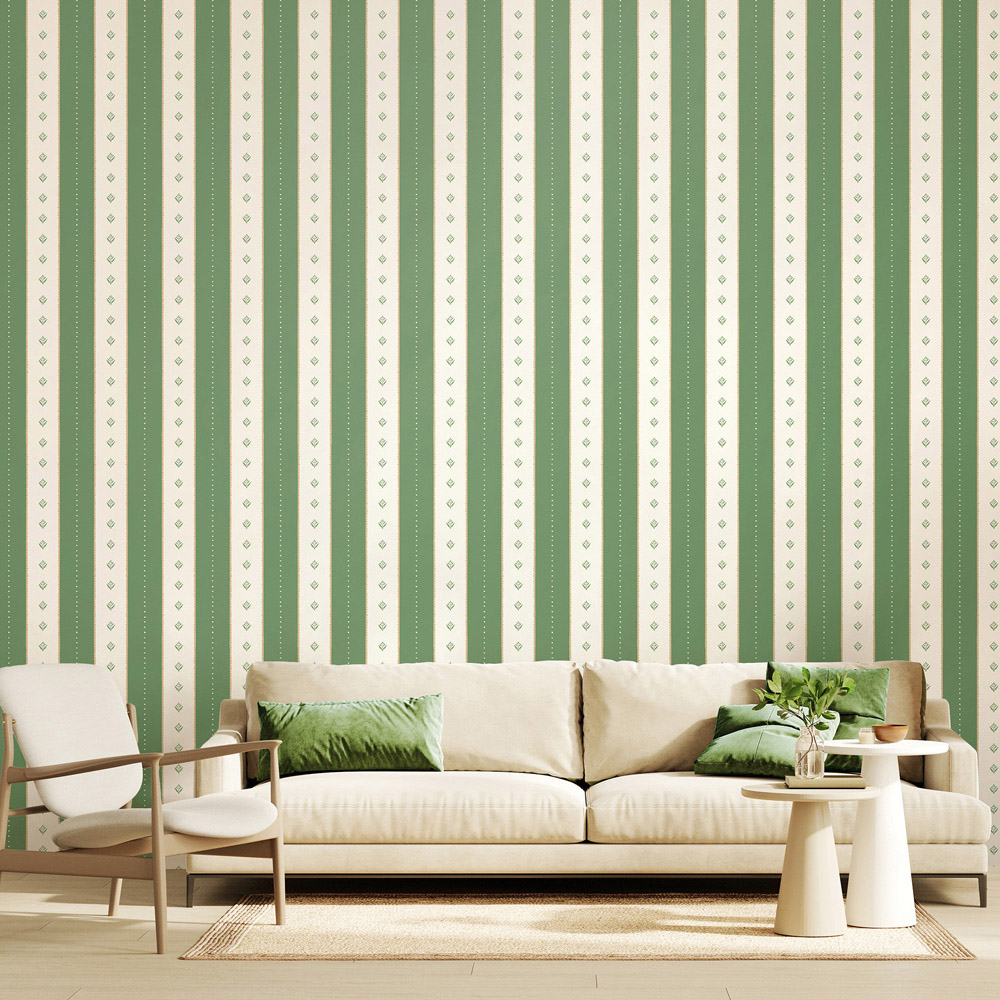 Hoopla Walls Purity Decorative Stripe Green Wallpaper Image 2