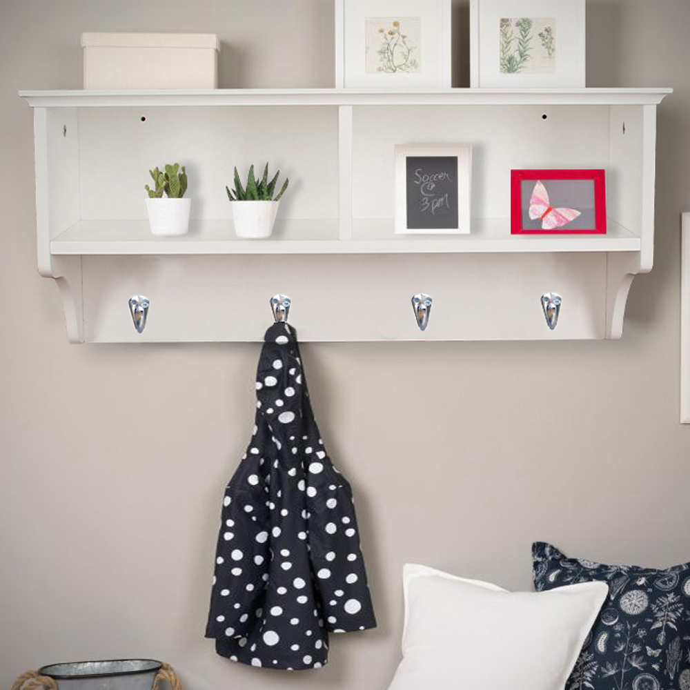 Home Source Polar 2 Shelf White Coat Towel Hanging Unit Image 2