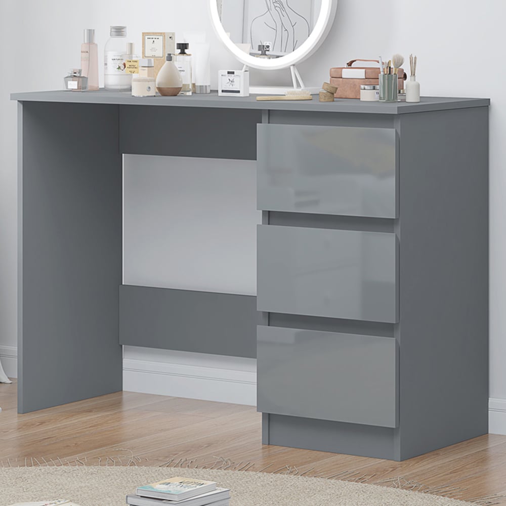 FWStyle Stora 3 Drawer Grey Gloss Dressing Table Image 1