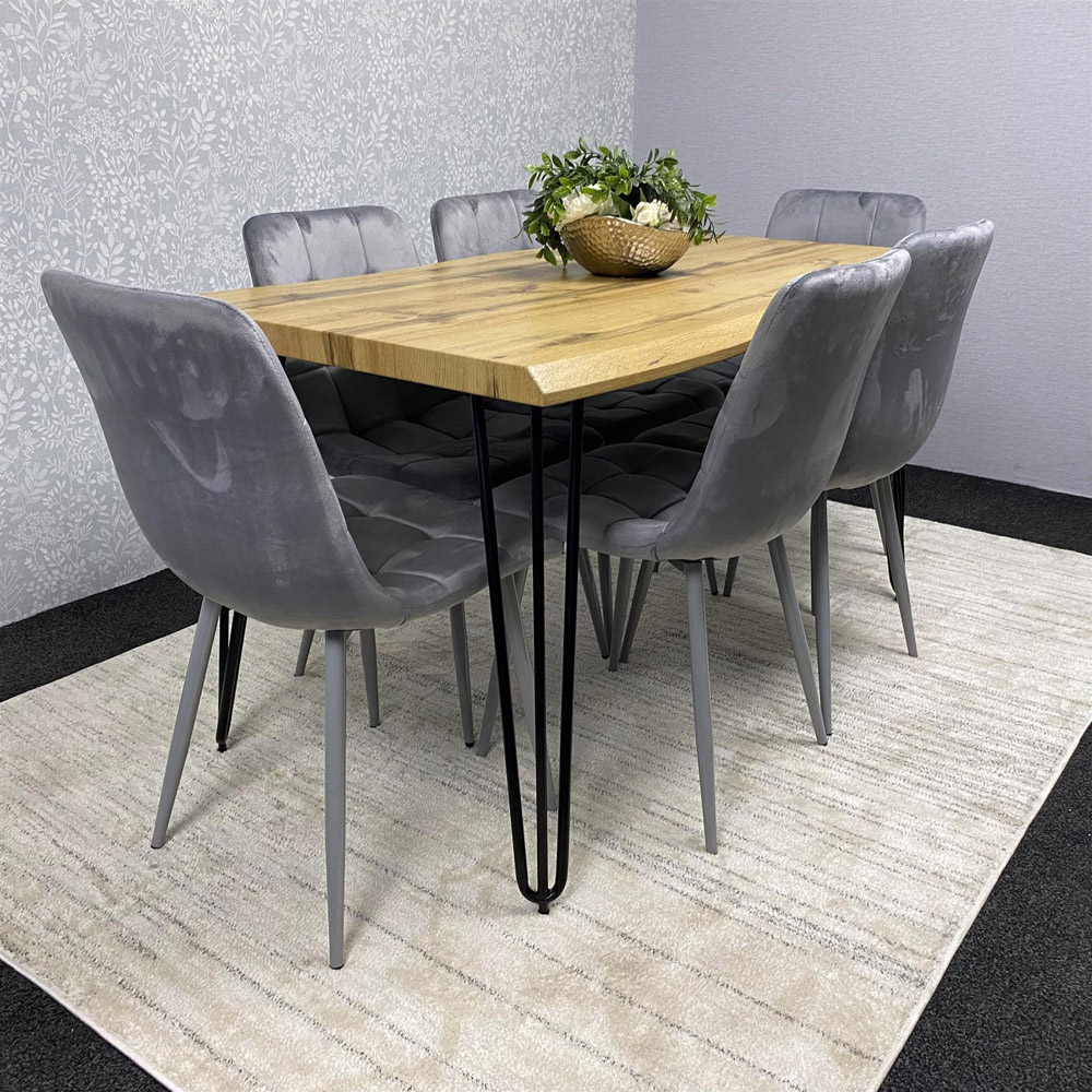 Kosy Koala 6 Seater Velvet Wooden Dining Set Grey Image 6