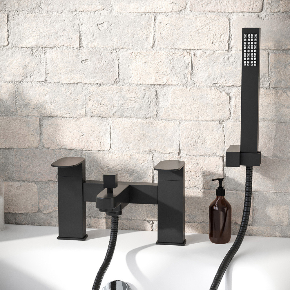 Nes Home Kento Matte Black Square Bath Shower Mixer Tap with Handheld Image 3