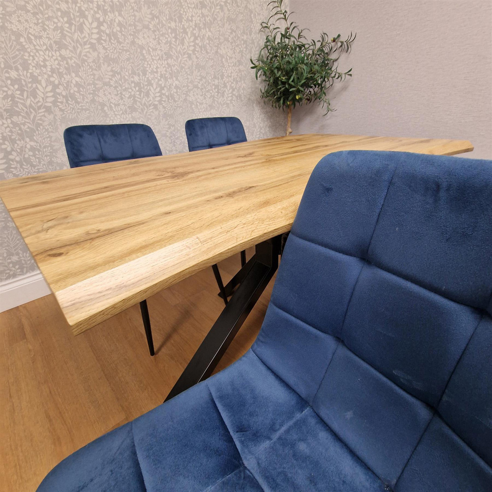 Portland 4 Seater Velvet Tufted Wooden Tabletop Dining Set Blue Image 8