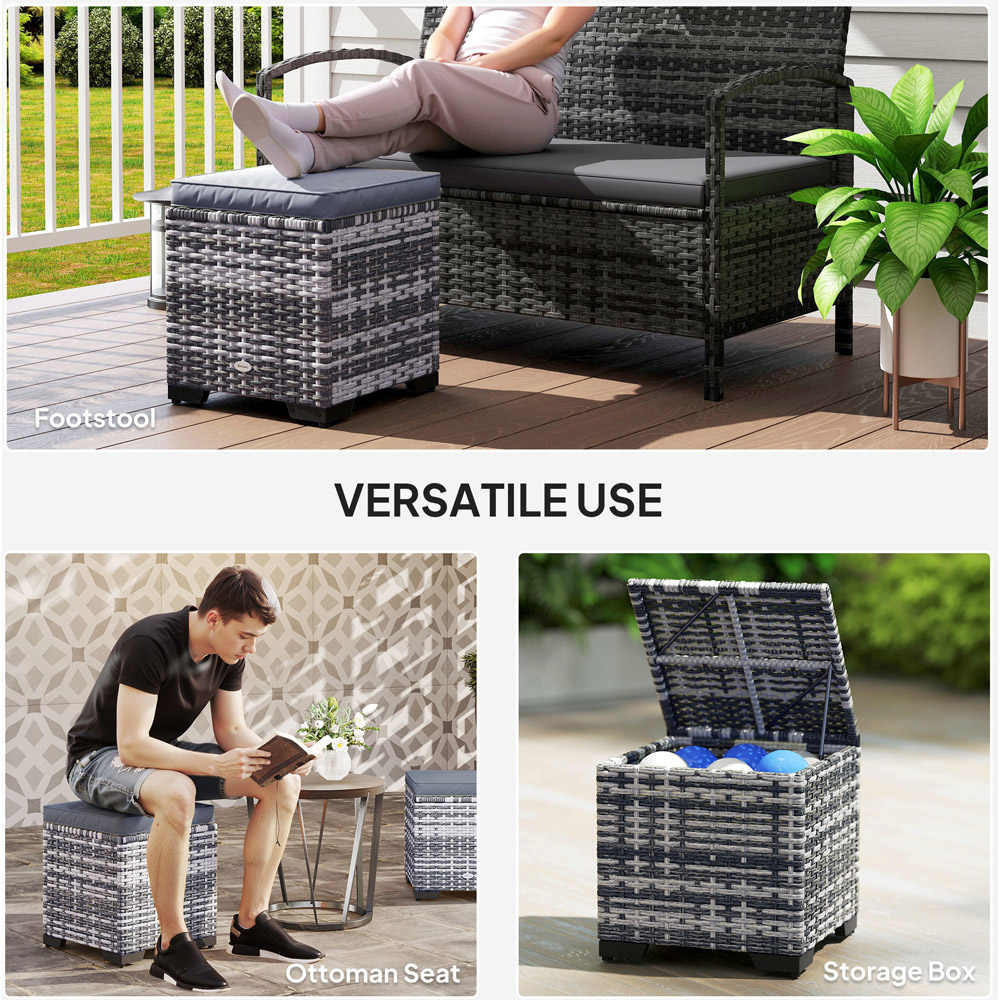 Outsunny Dark Grey Rattan Footstool with Storage Set of 2 Image 7