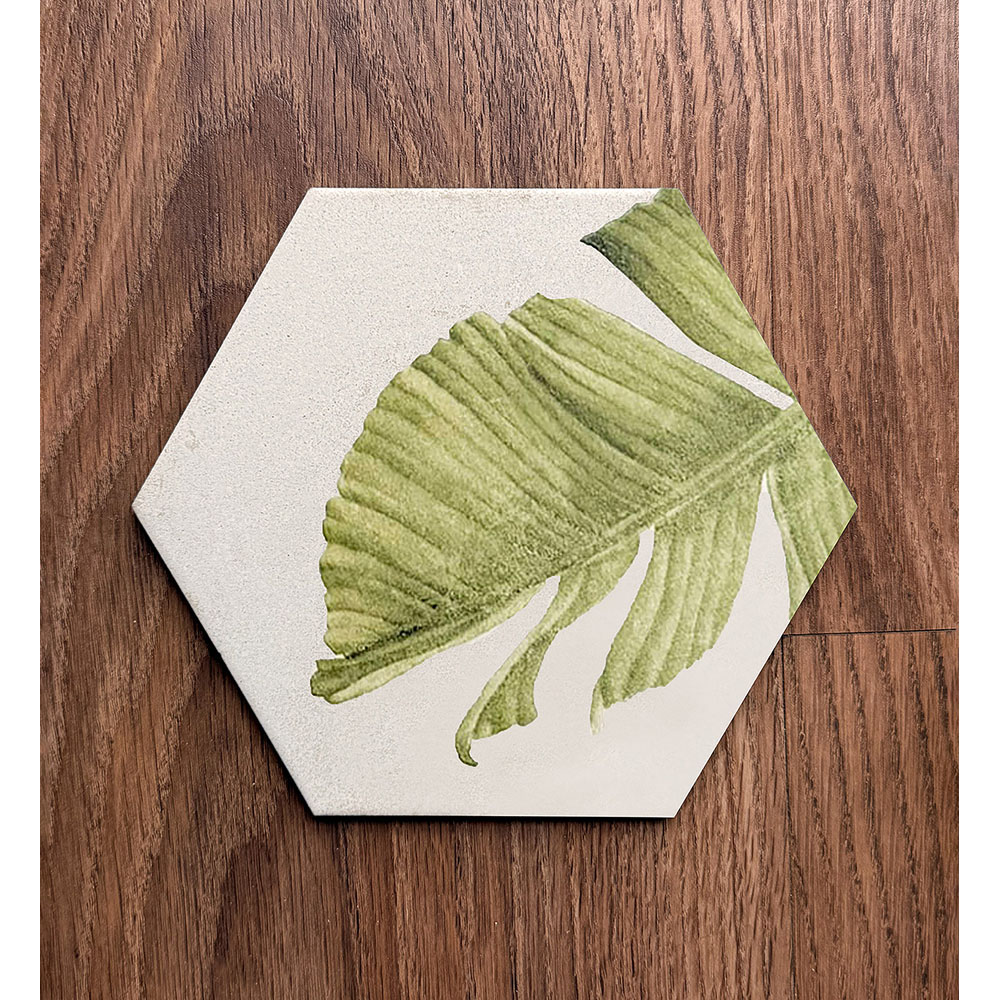 Top Ceramics Beige and Green Floral Stone Effect Hexagon Porcelain Wall Tile 215 x 250mm Image 4