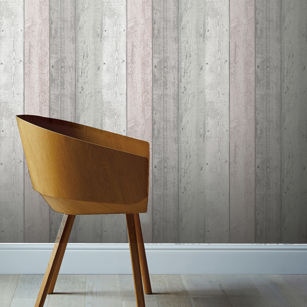 Arthouse Painted Wood Pink and Grey Wallpaper Image 6