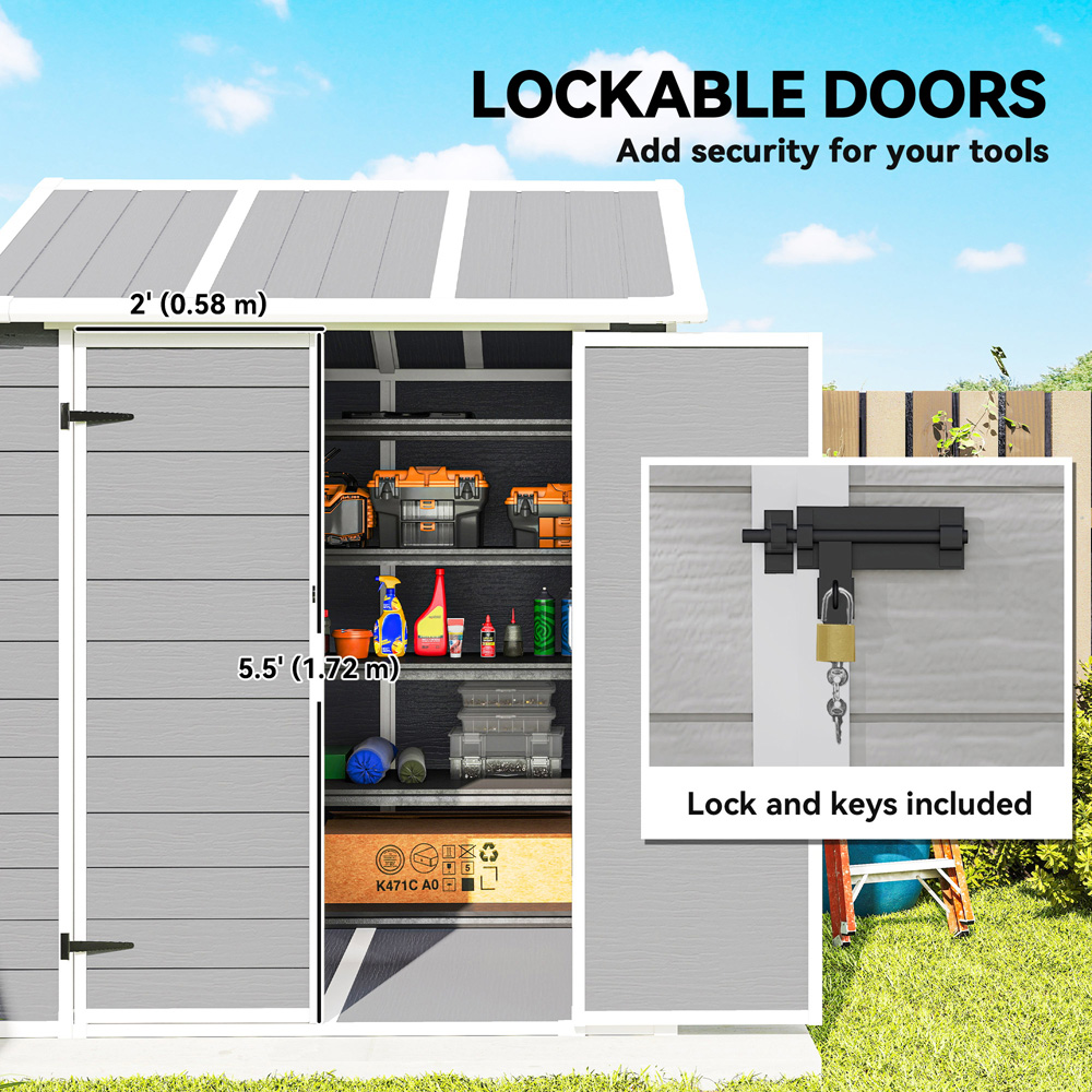 Outsunny 6 x 6ft Grey Plastic Garden Shed with Floor Image 4
