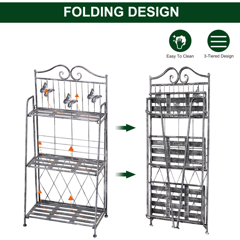 Outsunny 3-Tier Metal Scrollwork Frame Foldable Plant Stand Image 5
