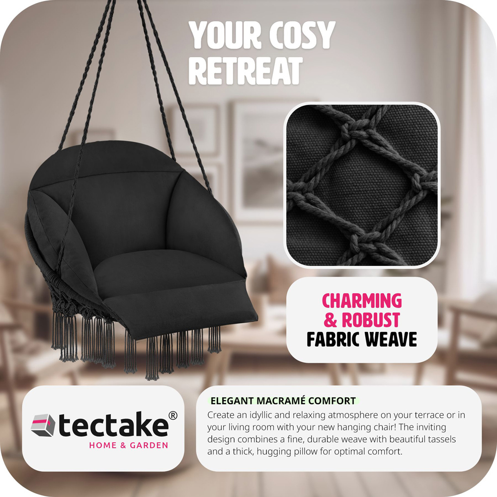 tectake Samira Black Swing Chair with Thick Seat Cushion Image 4