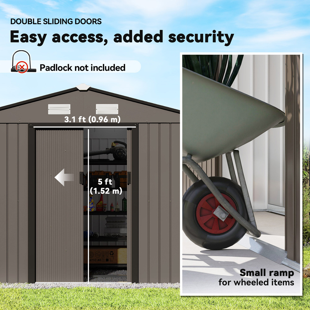 Outsunny 9 x 6ft Brown Metal Apex Garden Shed Image 4