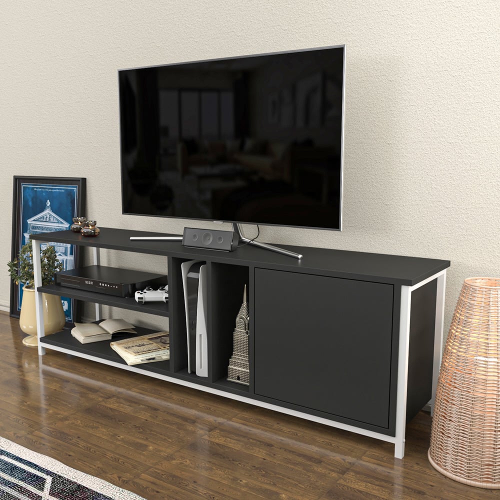 Decorotika Oneida Single Door 4 Shelf White and Anthracite TV Unit Image 5