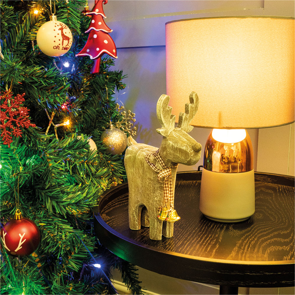 St Helens Light Brown Wooden Brushed Snow Effect Reindeer Image 4