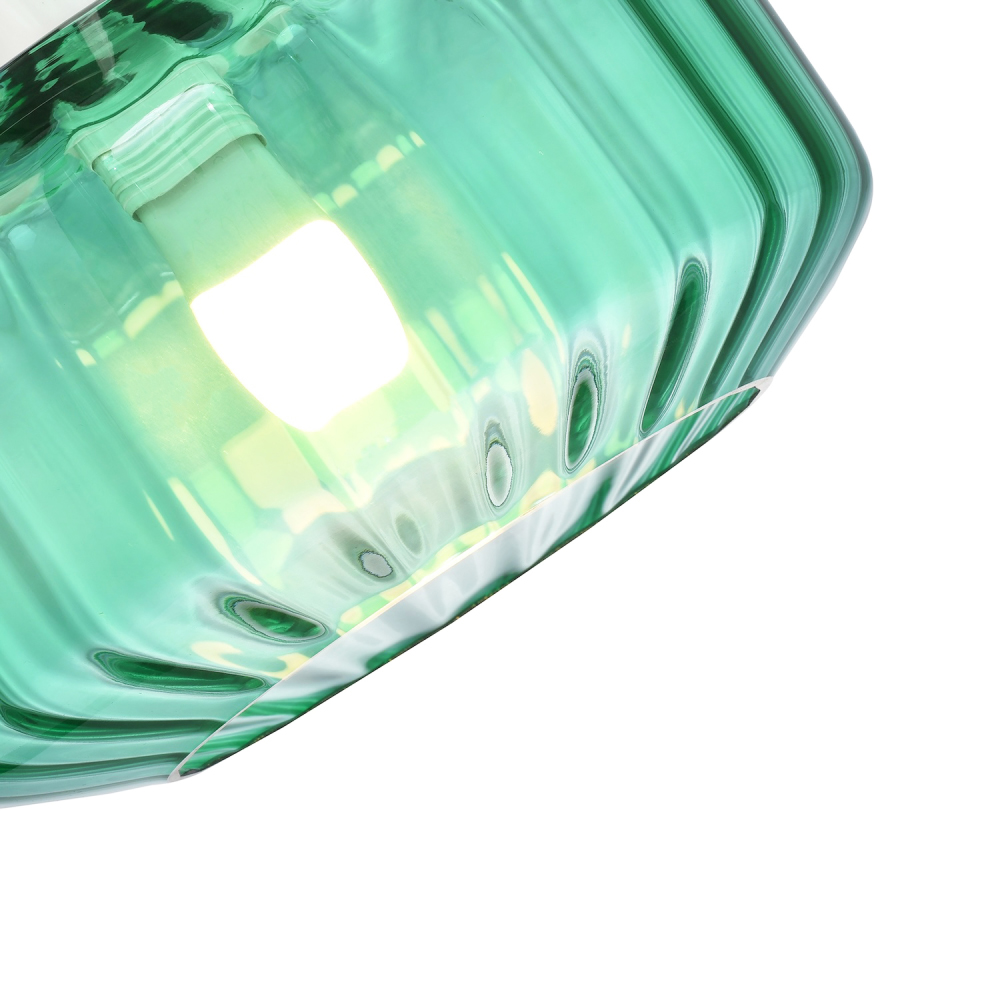 Happy Homewares Emerald Green Ribbed Glass Flat Style Pendant Shade Image 3
